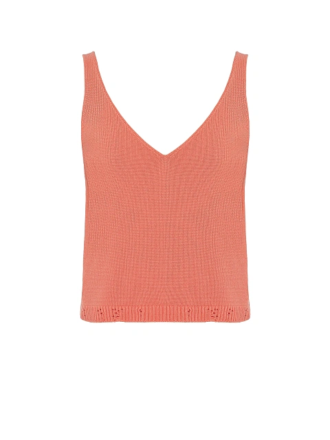 Коралловый вязаный комплект из кардигана, топа и брюк, 4