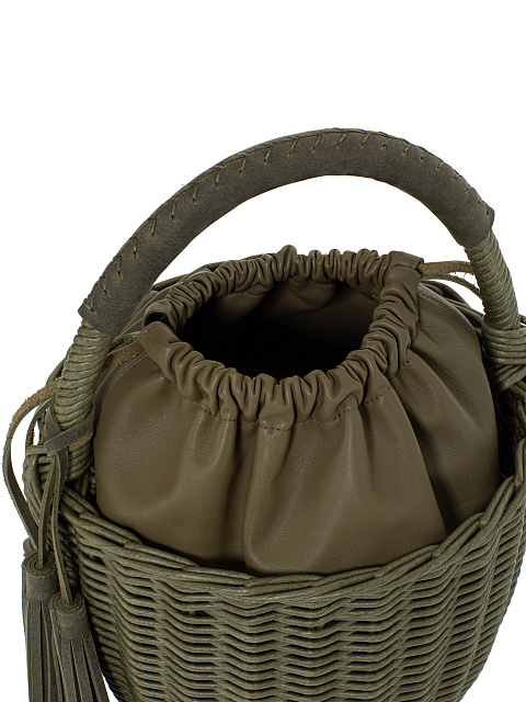 Cумка-корзина цвета хаки с мешочком из кожи, 4