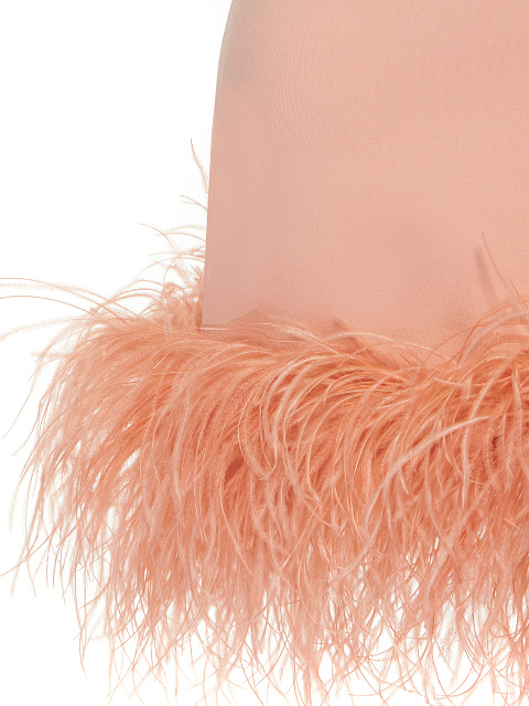 Персиковое платье-мини из джерси с боа по низу, 3