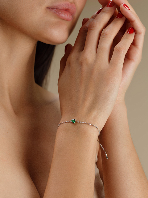 Браслет из серебра с зеленым фианитом, 2