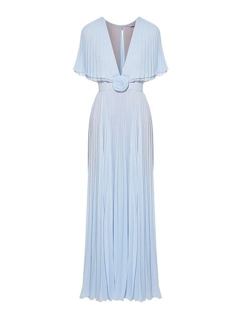 Голубое платье-макси из плиссированного шифона, 1
