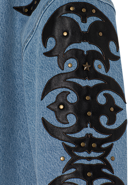 Голубая куртка из денима с отделкой из кожи и шерстяным подкладом, 4