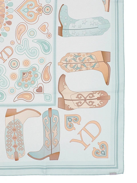 Голубой шелковый платок с коричневым принтом в стиле вестерн, 2 Голубой шелковый платок с коричневым принтом в стиле вестерн, 2