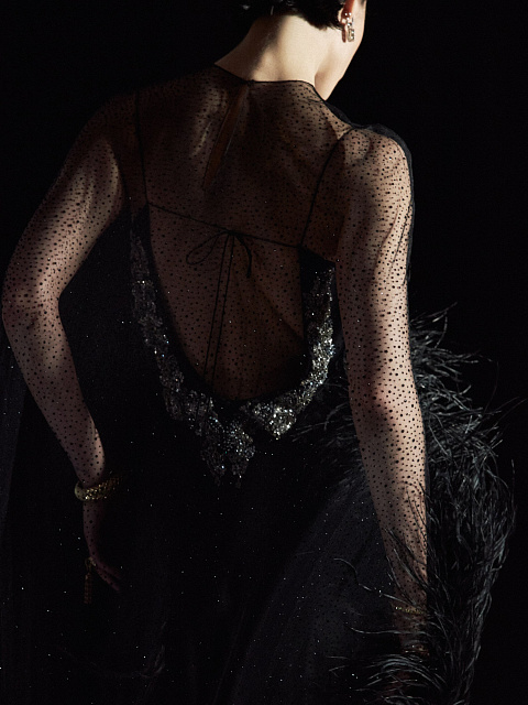 Черная накидка из фатина с боа, 8