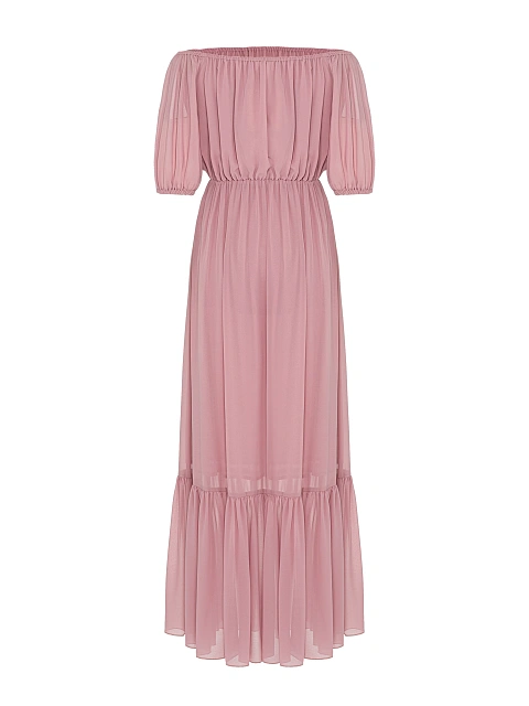 Пудровое платье-макси с открытыми плечами, 2
