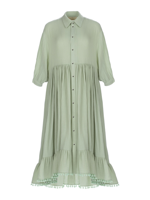 Зеленое хлопковое платье-миди, 1