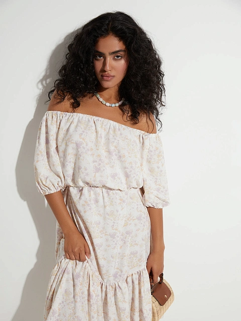 Платье-миди с сиреневым цветочным принтом, 4