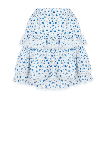 Белая хлопковая юбка с голубым цветочным принтом, 2