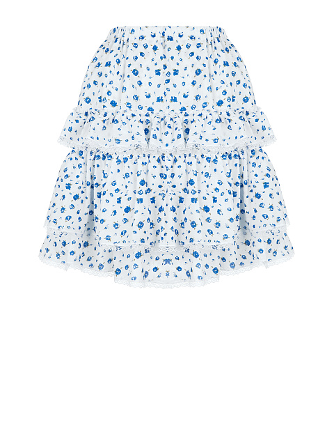 Белая хлопковая юбка с голубым цветочным принтом, 2
