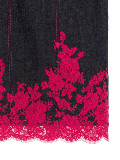 Черное платье-миди из денима с розовым кружевом, 3