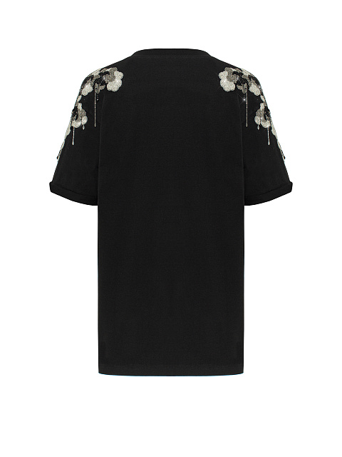 Черная хлопковая футболка с вышивкой из бисера, 2 Черная хлопковая футболка с вышивкой из бисера, 2