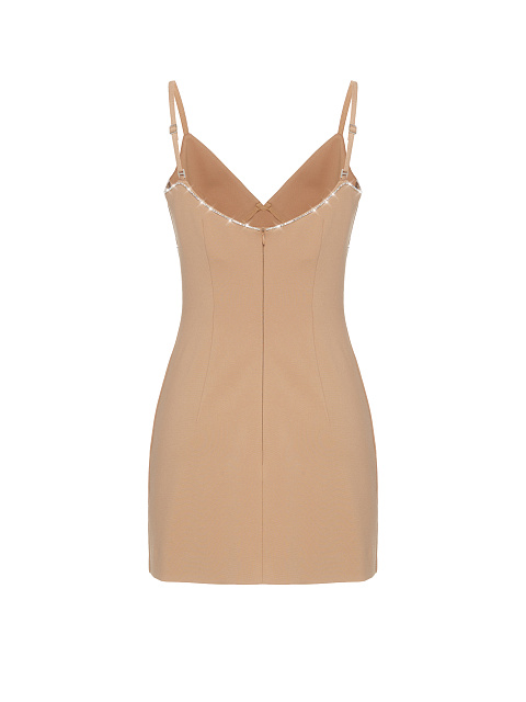 Бежевое платье-мини из вискозы со стразами, 2