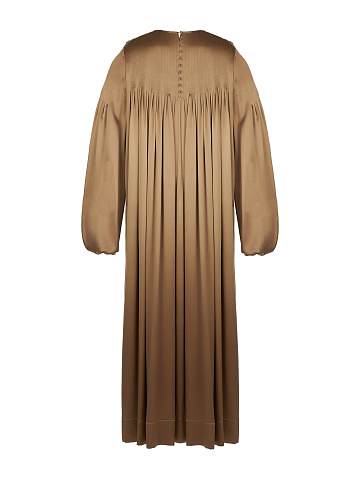 Коричневое платье-миди из шелка с вышивкой, 2