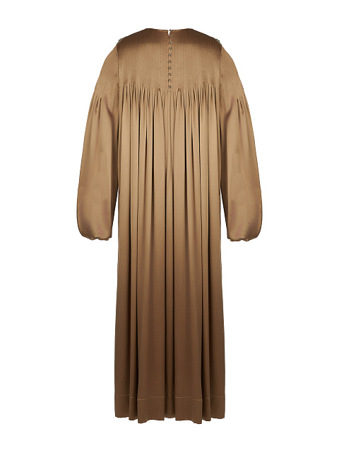 Коричневое платье-миди из шелка с вышивкой, 2