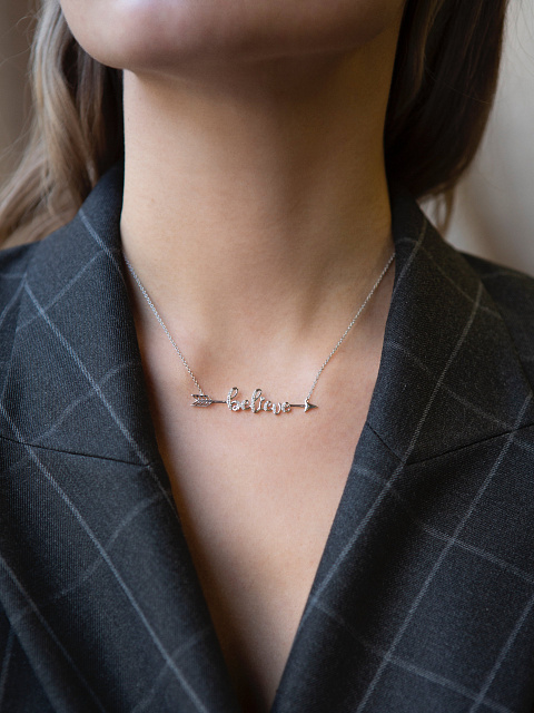 Колье с кулоном "Believe" из белого золота с бриллиантами, 3