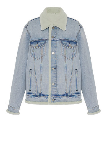 Голубая джинсовая куртка с подкладом из стриженного меха норки, 1