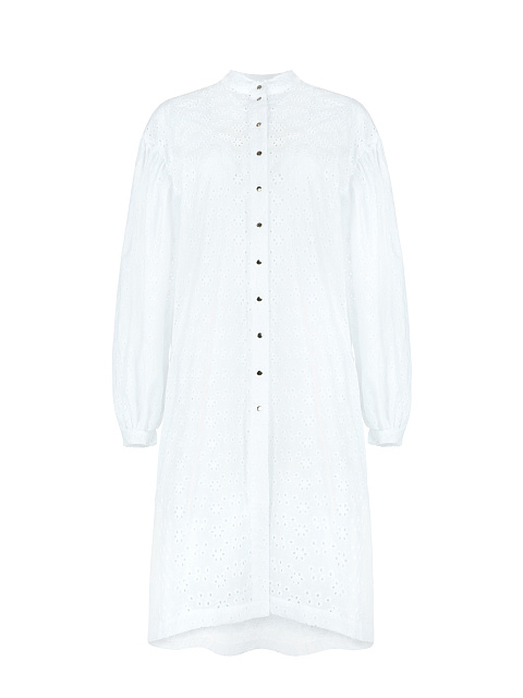 Белое объемное платье-рубашка из хлопка, 1