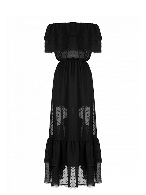 Черное шифоновое платье-миди в горошек, 2