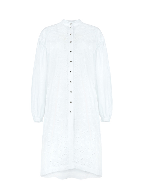 Белое объемное платье-рубашка из хлопка, 1