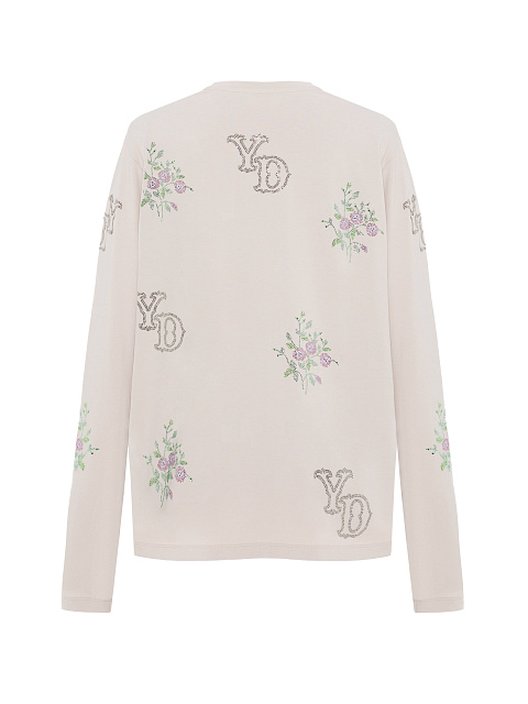 Бежевый лонгслив из хлопка со стразами, 2 Бежевый лонгслив из хлопка со стразами, 2