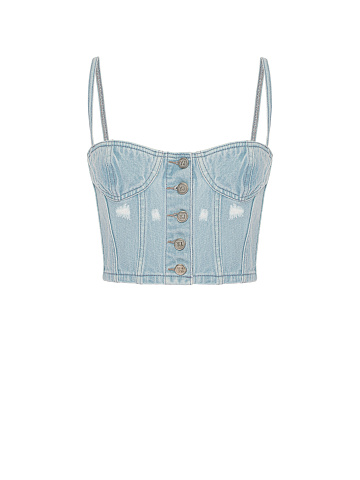 Голубой топ из денима с потертостями, 1