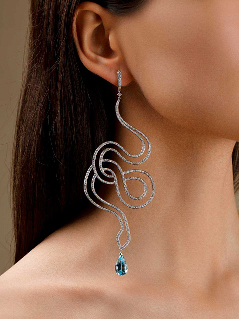 Длинные серьги из белого золота с аквамарином, морганитом и бриллиантами, 5 Длинные серьги из белого золота с аквамарином, морганитом и бриллиантами, 5