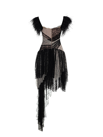 Платье-мини из черно-бежевого кружева, 2