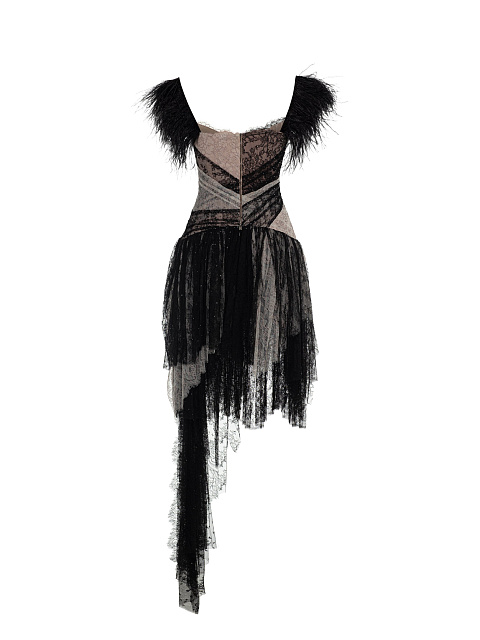 Платье-мини из черно-бежевого кружева, 2