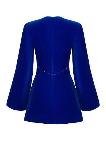 Синее бархатное платье-мини с вышивкой, 2