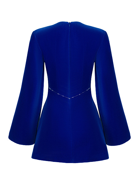 Синее бархатное платье-мини с вышивкой, 2