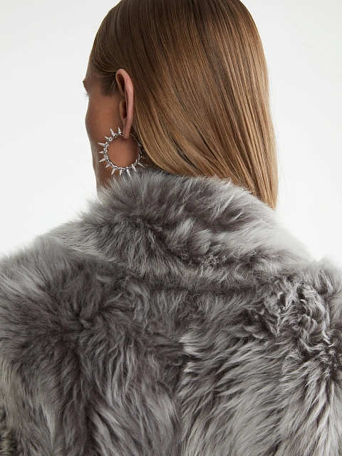 Серая укороченная шуба из овчины, 15