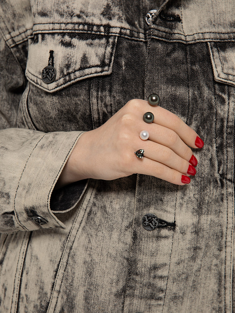 Кольцо из белого золота с жемчугом и турмалином в огранке «сердце», 4 Кольцо из белого золота с жемчугом и турмалином в огранке «сердце», 4