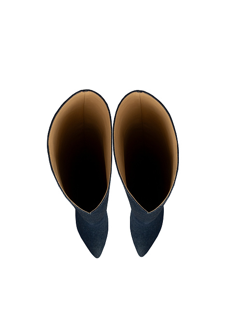 Темно-синие сапоги на высоком каблуке из джинсовой ткани, 4