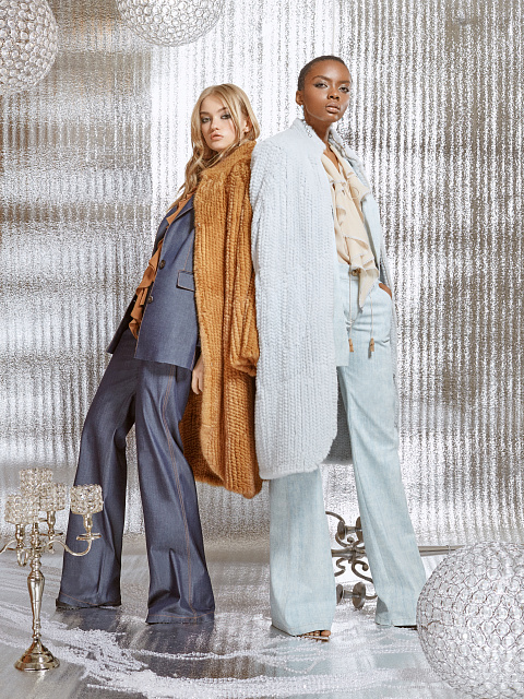 Светло-голубая вязаная шуба из норкового меха, 7