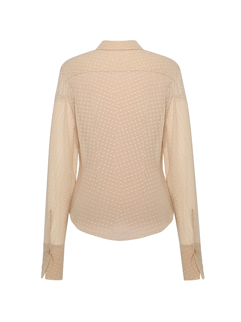 Бежевая блузка из шифона в горошек, 2