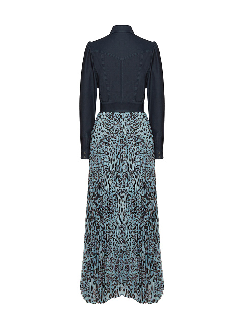 Синее платье-миди с плиссированной леопардовой юбкой, 2 Синее платье-миди с плиссированной леопардовой юбкой, 2