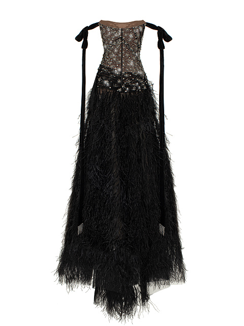 Черное платье-макси из сетки с перьями и стразами, 3 Черное платье-макси из сетки с перьями и стразами, 3