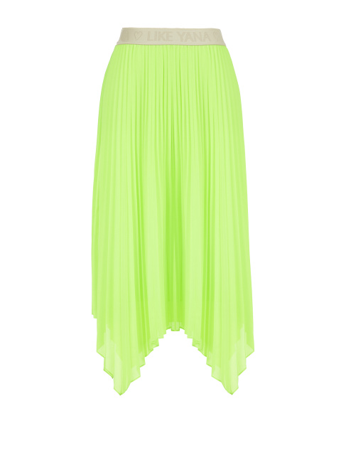 Неоново-зеленая плиссированная юбка-миди с асимметричным подолом, 1