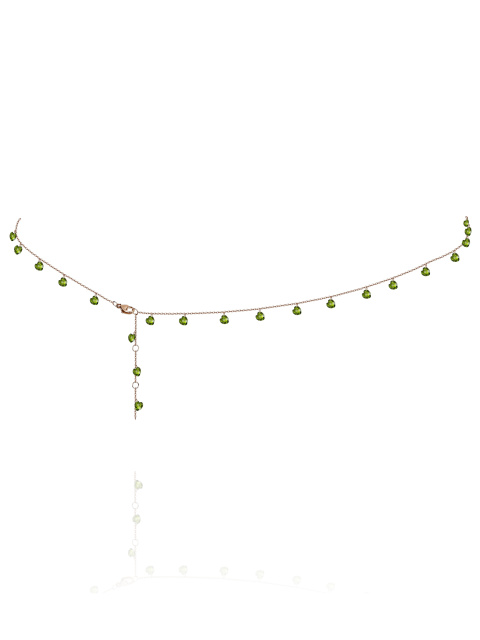 Нательная цепь с подвесками из зеленых фианитов в огранке "Сердце”, 1