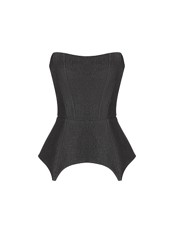 Черный корсет из денима с баской, 1