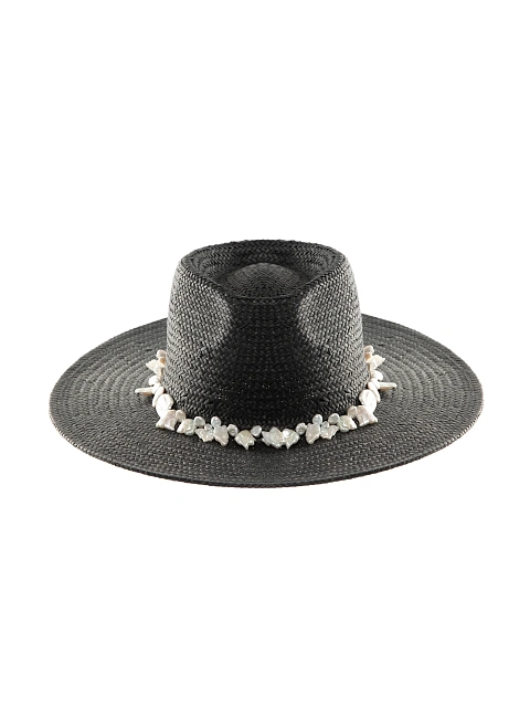 Черная соломенная шляпа с отделкой из жемчуга, 2 Черная соломенная шляпа с отделкой из жемчуга, 2