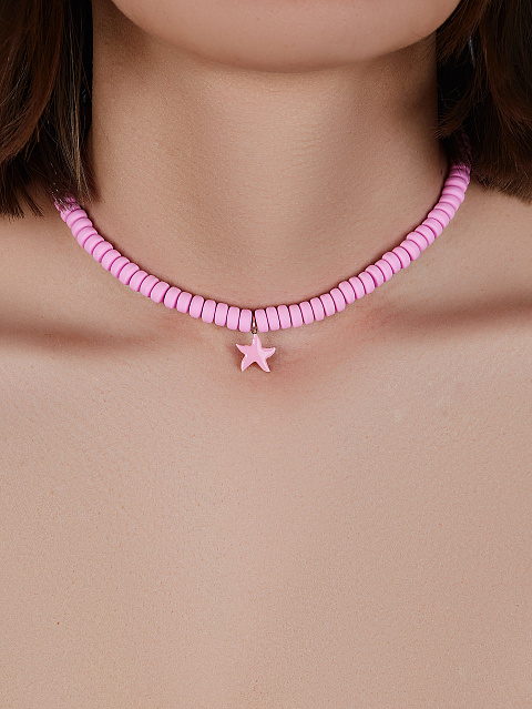 Колье-чокер из розового серебра, розового каучука и кулона в виде звезды из эмали, 2 Колье-чокер из розового серебра, розового каучука и кулона в виде звезды из эмали, 2