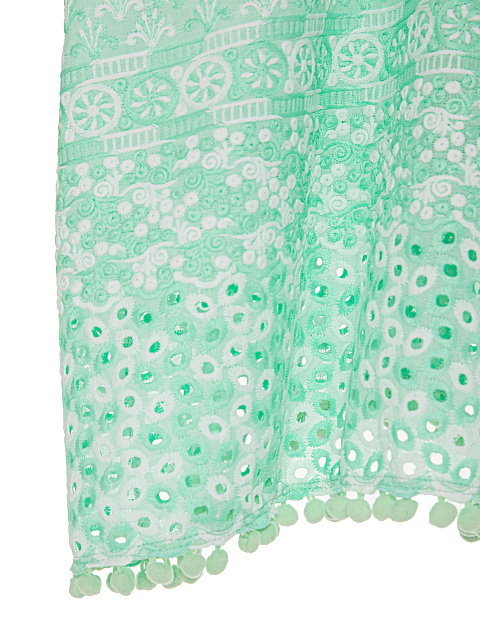 Зеленая детская туника из хлопка с помпонами, 4