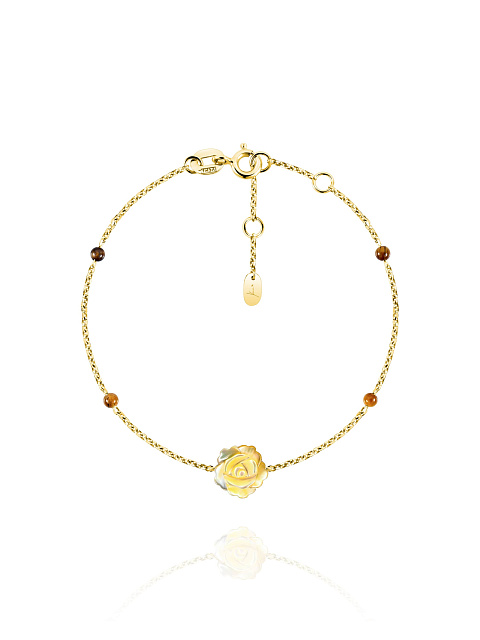 Браслет из золота с желтым резным перламутром и тигровым глазом, 1 Браслет из золота с желтым резным перламутром и тигровым глазом, 1