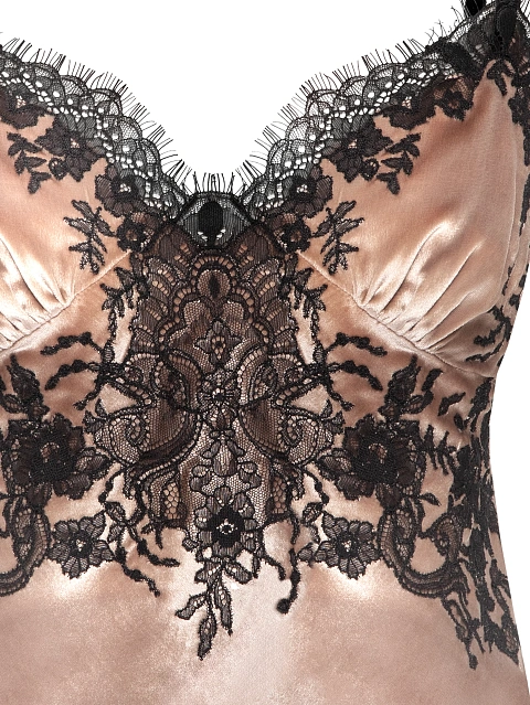 Бежевый топ из бархата с черным кружевом, 3