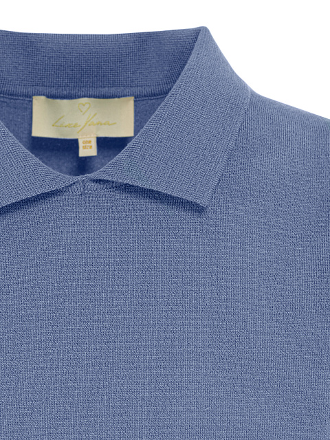 Синий джемпер с короткими рукавами и воротником, 3