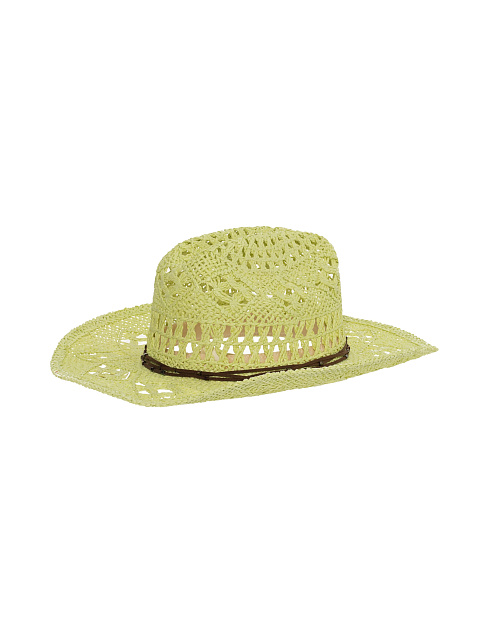 Салатовая шляпа из соломы с замшевым шнуром и бусинами, 3 Салатовая шляпа из соломы с замшевым шнуром и бусинами, 3