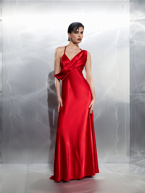 Красное платье-макси из шелка, 7