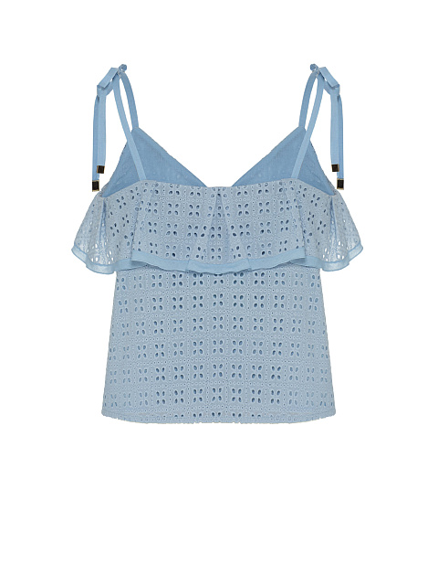 Голубой хлопковый топ с рюшами, 3