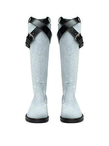 Голубые сапоги из денима с кожаным ремешком, 2